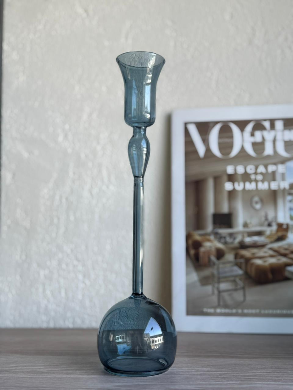 FLUTE CANDLE HOLDER BLUE